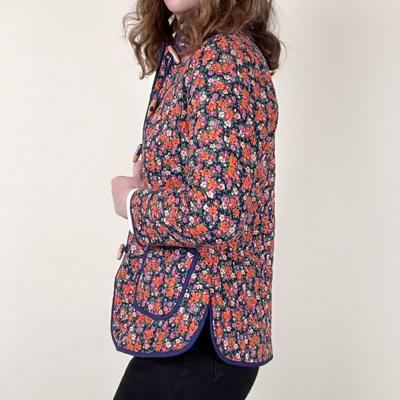 Vintage Quilted Floral Print Toggle Duffle Pea Coat Barn Puffer Jacket 60s 70s - Picture 2 of 11